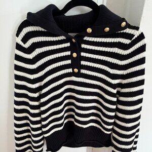 JCREW Black White Striped Cropped Knit Sweater